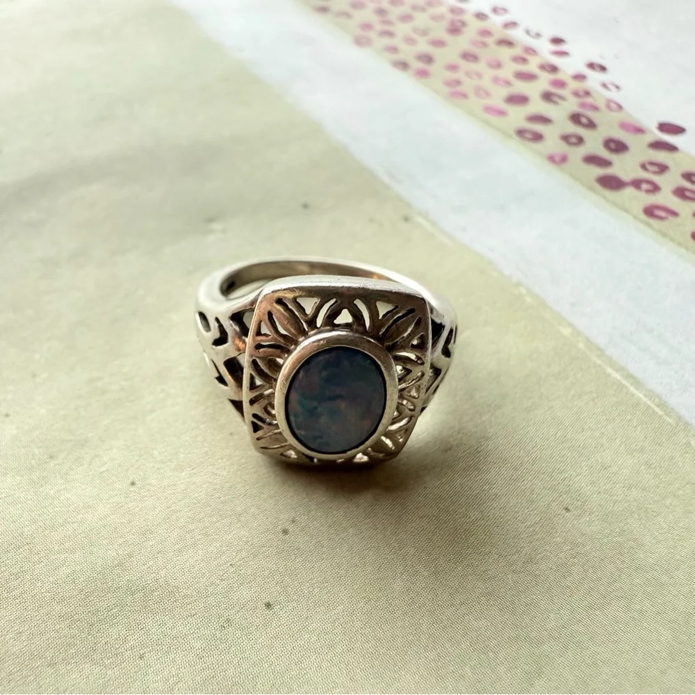 🌟 Sterling Silver Filigree Opal Ring – Size 5 🌟 - Picture 10 of 17